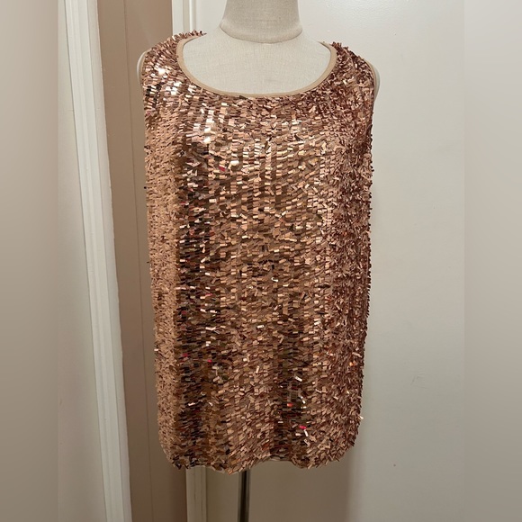 DS By Debbie Shuchat Womens Tank Top Gold Sleeveless Stretch Sequin Keyhole M - Picture 1 of 6